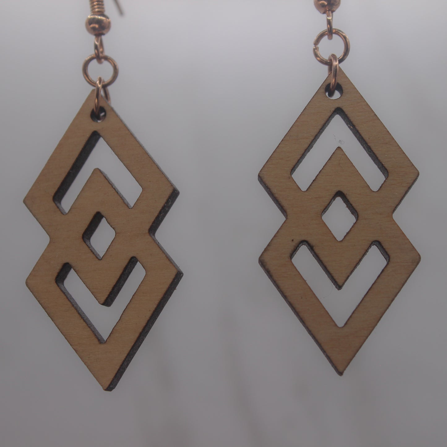 Double Diamond-Shape, Dangle, Wooden, Laser cut, drop earrings