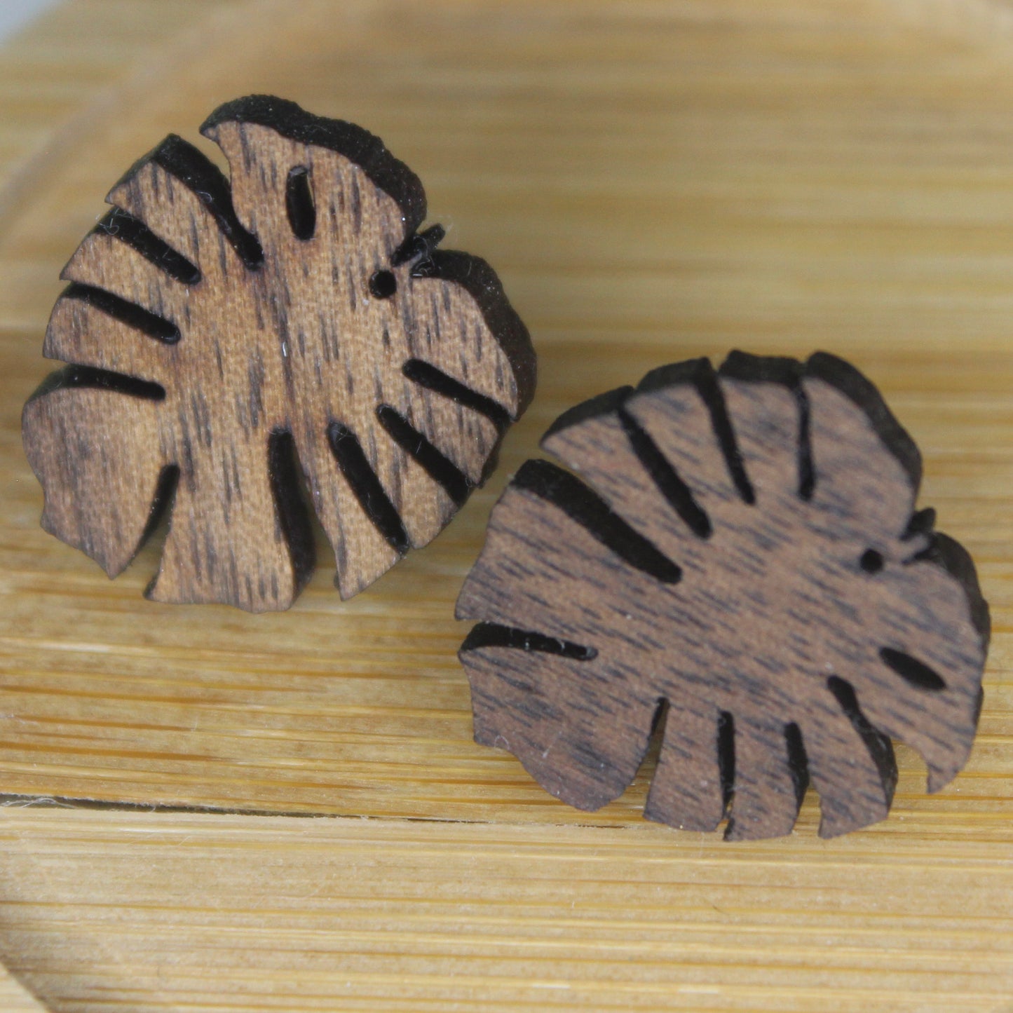 Monstera Leaf Post Earrings, Wooden, Laser cut, Posts