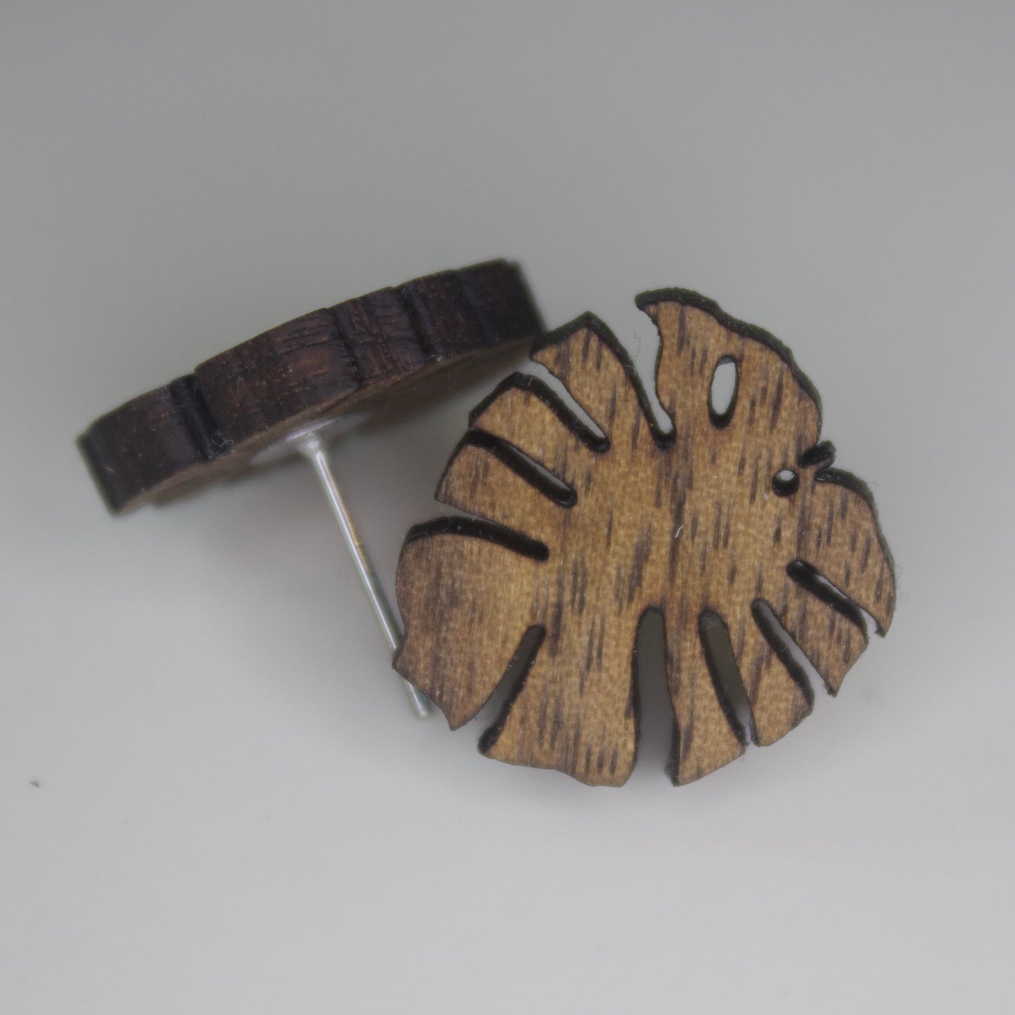 Monstera Leaf Post Earrings, Wooden, Laser cut, Posts