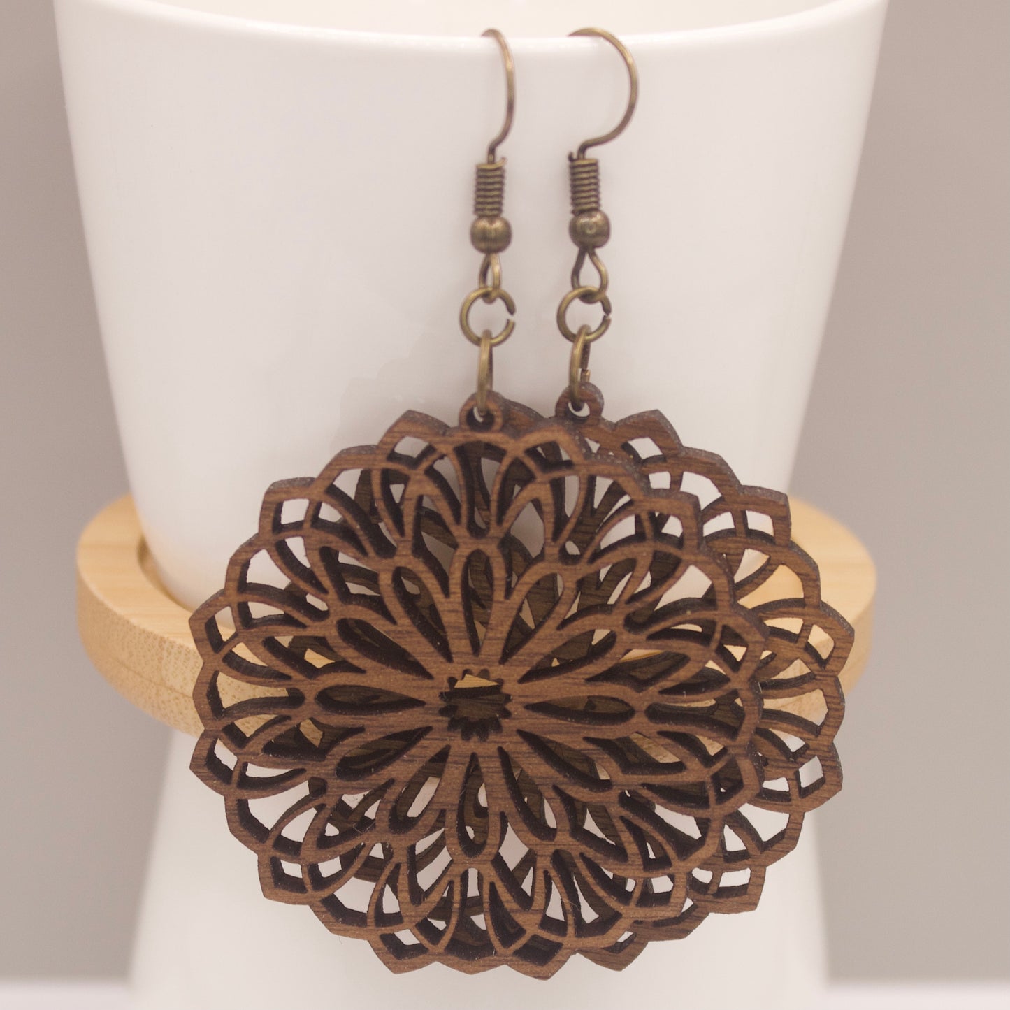 Medallion, Cut Out, Dangle, Wood, Laser cut, drop earrings