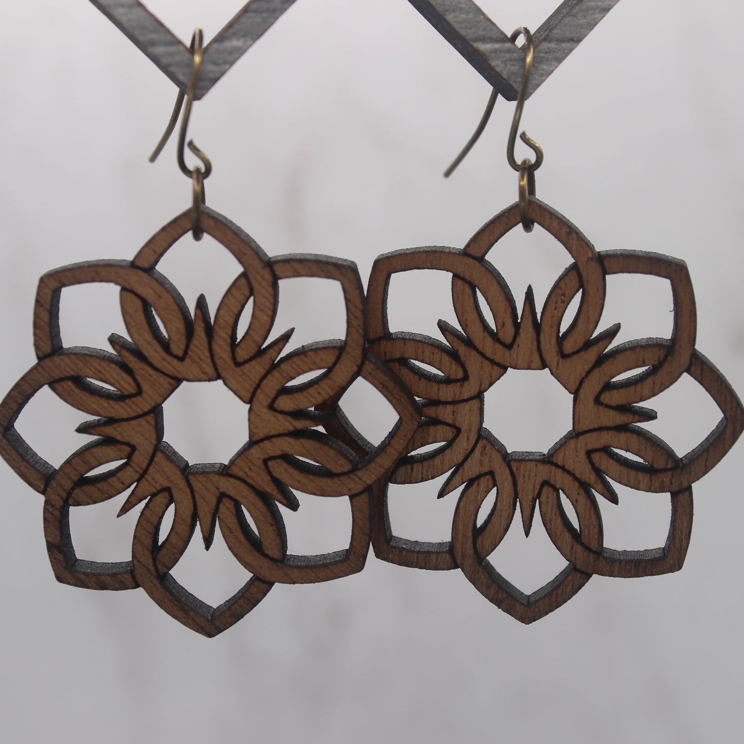 Flower Cut Out/Etched, Dangle, Wood, Laser cut, drop earrings