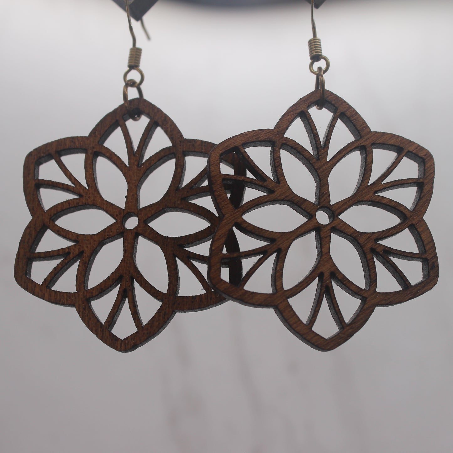 Flower Cut Out, Dangle, Wood, Laser cut, drop earrings