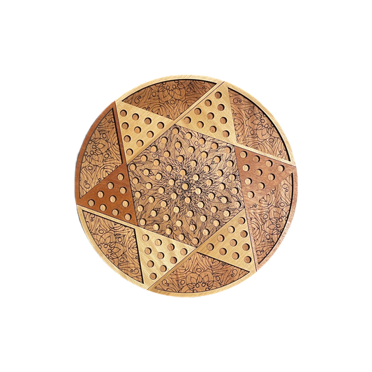 Handmade, wooden, Chinese Checkers board & glass marbles