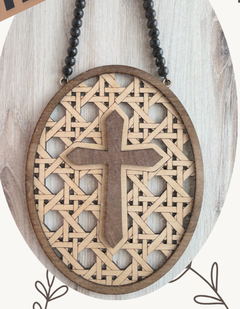 Cross (Cane Weave & Beaded Hanger)