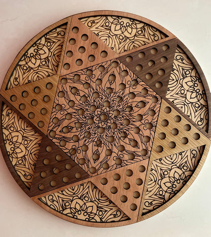 Handmade, wooden, Chinese Checkers board & glass marbles