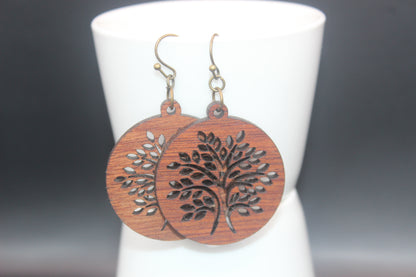 Tree of Life, Wooden, Round, Laser Cut Dangle Earring