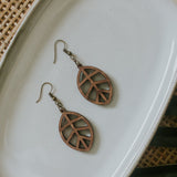 Leaf Cut Out, Dangle, Wooden, Laser cut, drop earrings