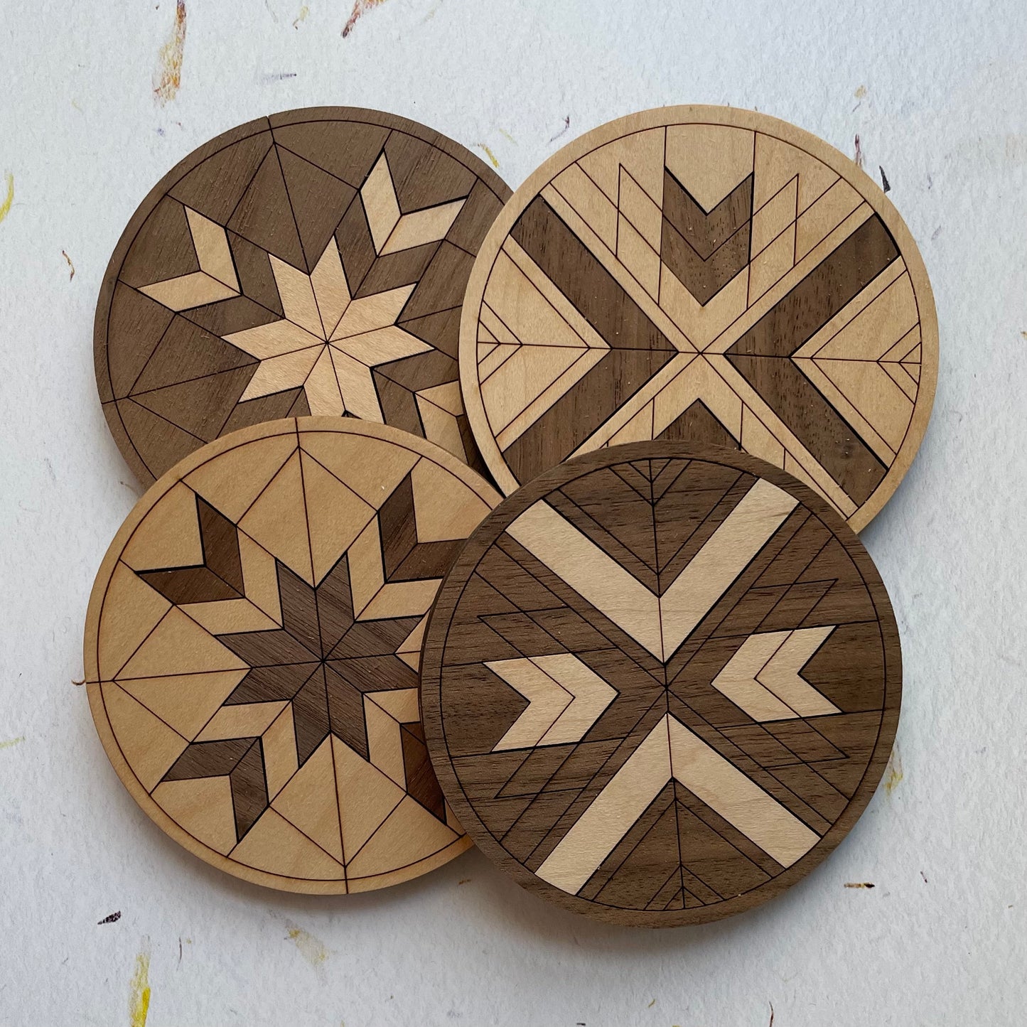 Quilt Style Wood Inlay Coaster Set